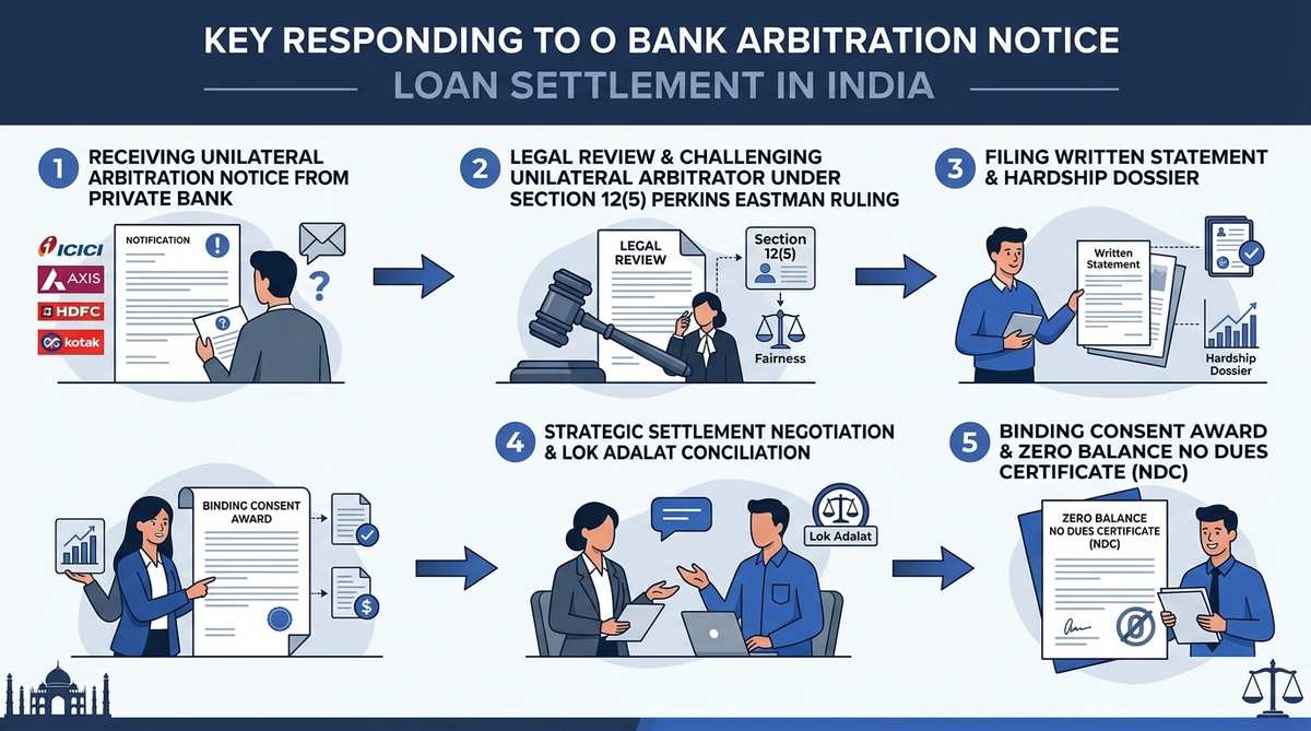 Bank Arbitration Notice Reply and Loan Settlement Process Infographic