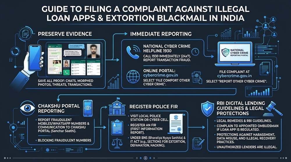 How to File Cyber Crime Complaint Against Illegal Loan App Blackmail Infographic