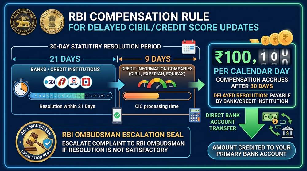 RBI ₹100 Daily Compensation for CIBIL Delay Infographic