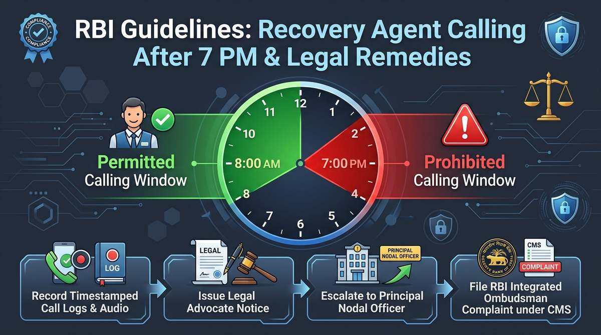 RBI Guidelines: Recovery Agent Calling After 7 PM & Legal Remedies Infographic