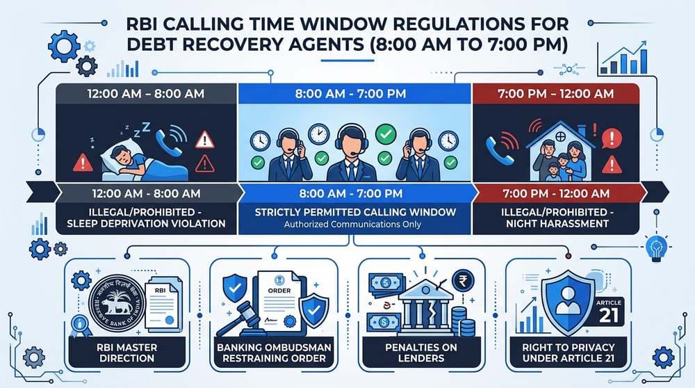 RBI Calling Time Window Regulations for Debt Recovery Agents Infographic