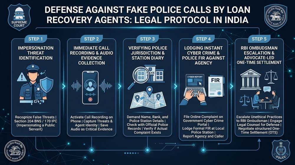 Fake Police Call Loan Recovery Agent Defense and FIR Protocol Infographic