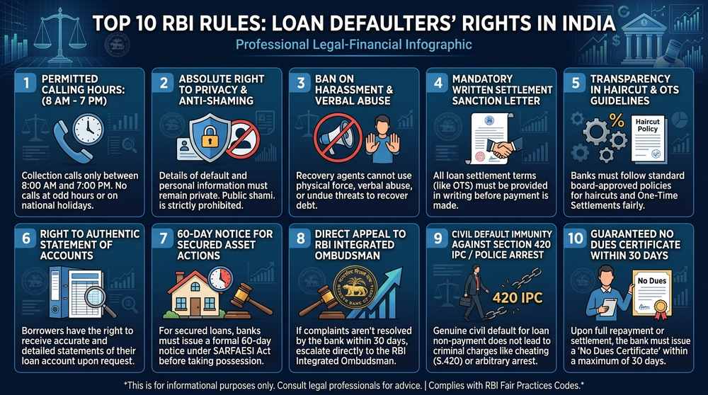 Top 10 RBI Rules for Loan Defaulters Rights Infographic