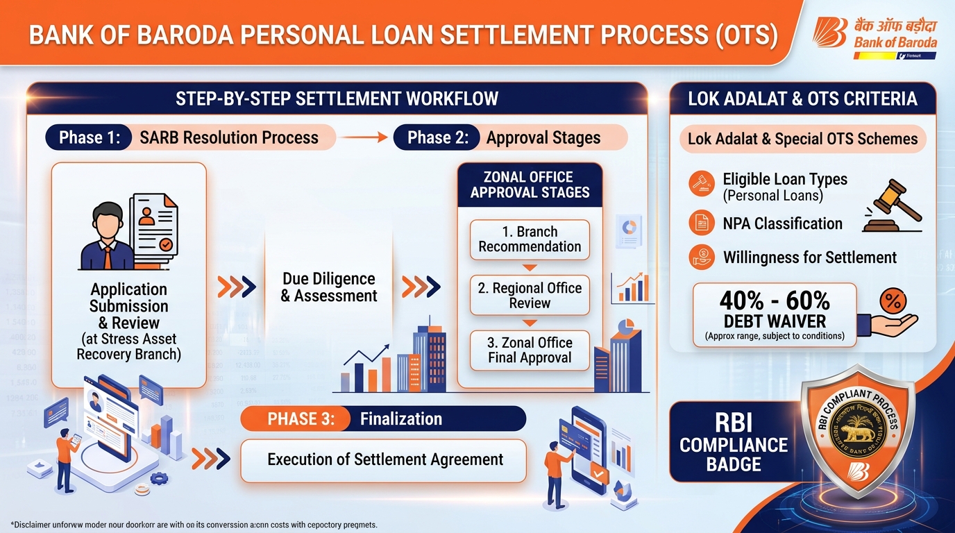 Bank of Baroda Personal Loan Settlement Process, SARB Resolution Workflow and Zonal Office Approval Flow