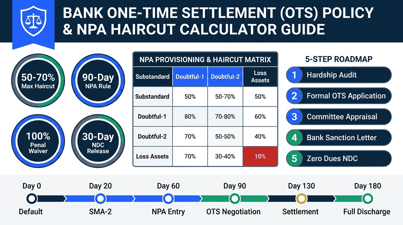 Bank One-Time Settlement OTS Policy and NPA Haircut Summary Infographic