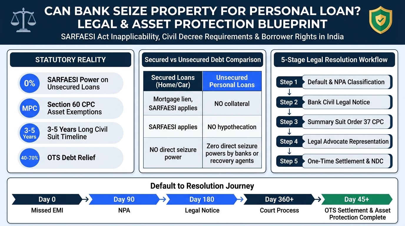 Can Bank Seize Property for Personal Loan Summary Infographic