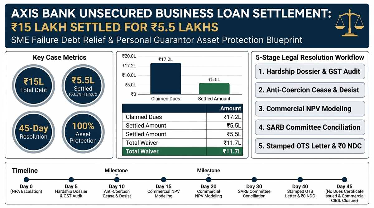 Axis Bank Business Loan Settlement Case Study ₹15L to ₹5.5L Infographic