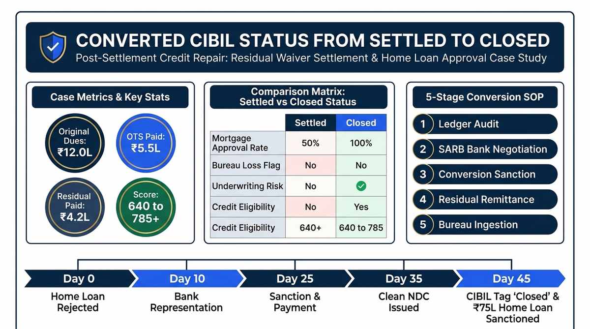 Converted CIBIL Status from Settled to Closed Summary Infographic