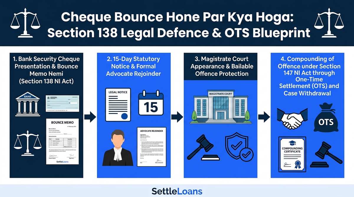 Cheque Bounce Hone Par Kya Hoga 4-Stage Legal Defence Blueprint Infographic