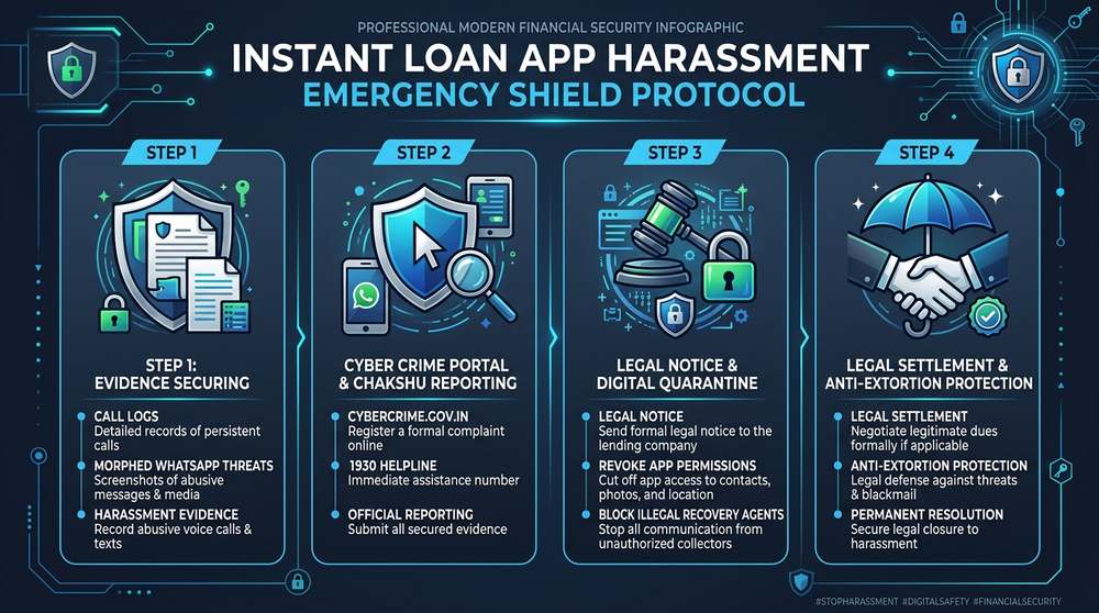 Instant Loan App Harassment Se Kaise Bache 4-Stage Action Blueprint Infographic