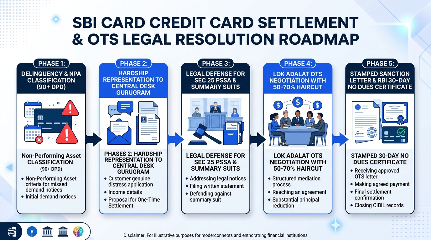 SBI Card Credit Card Settlement Process and OTS Framework Infographic India