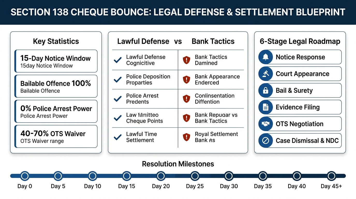 Section 138 Cheque Bounce Case Legal Defense and Settlement Infographic Blueprint